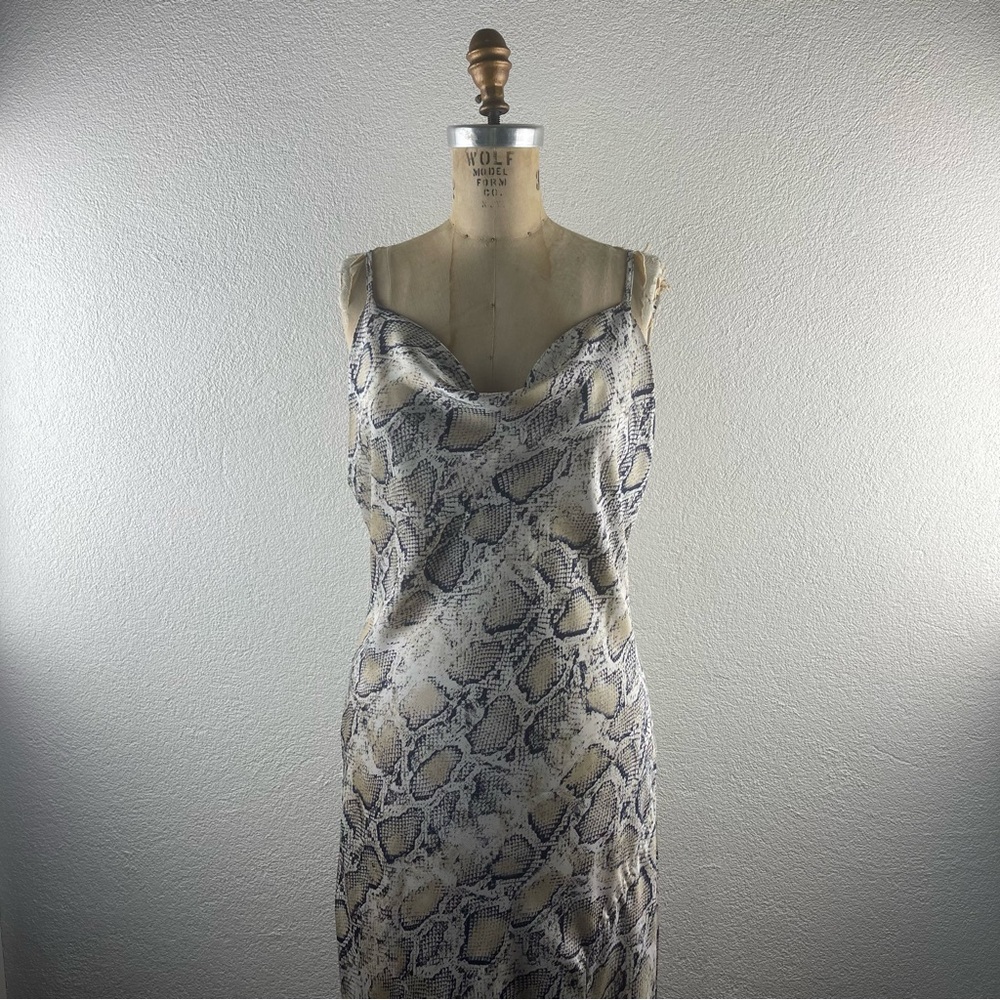 Paper Heart l L Y2K Silky Snakeskin Python Cowl Neck Leg Split Maxi Slip Dress
